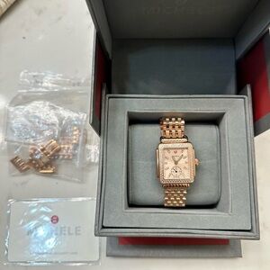 Michele deco mid Rose Gold-Tone Diamond Watch
